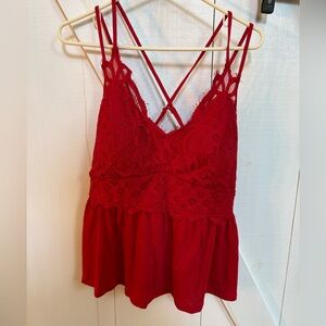 No Boundaries Red Lace Peplum Cami Tank